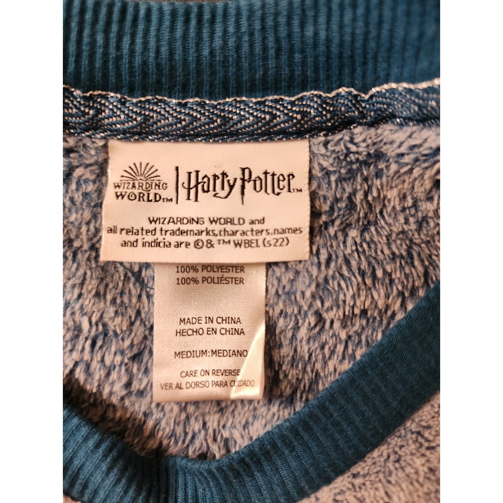 Wizarding World Harry Potter Blue Fuzzy Fleece Top Sleepwear Sz M - Picture 3 of 7